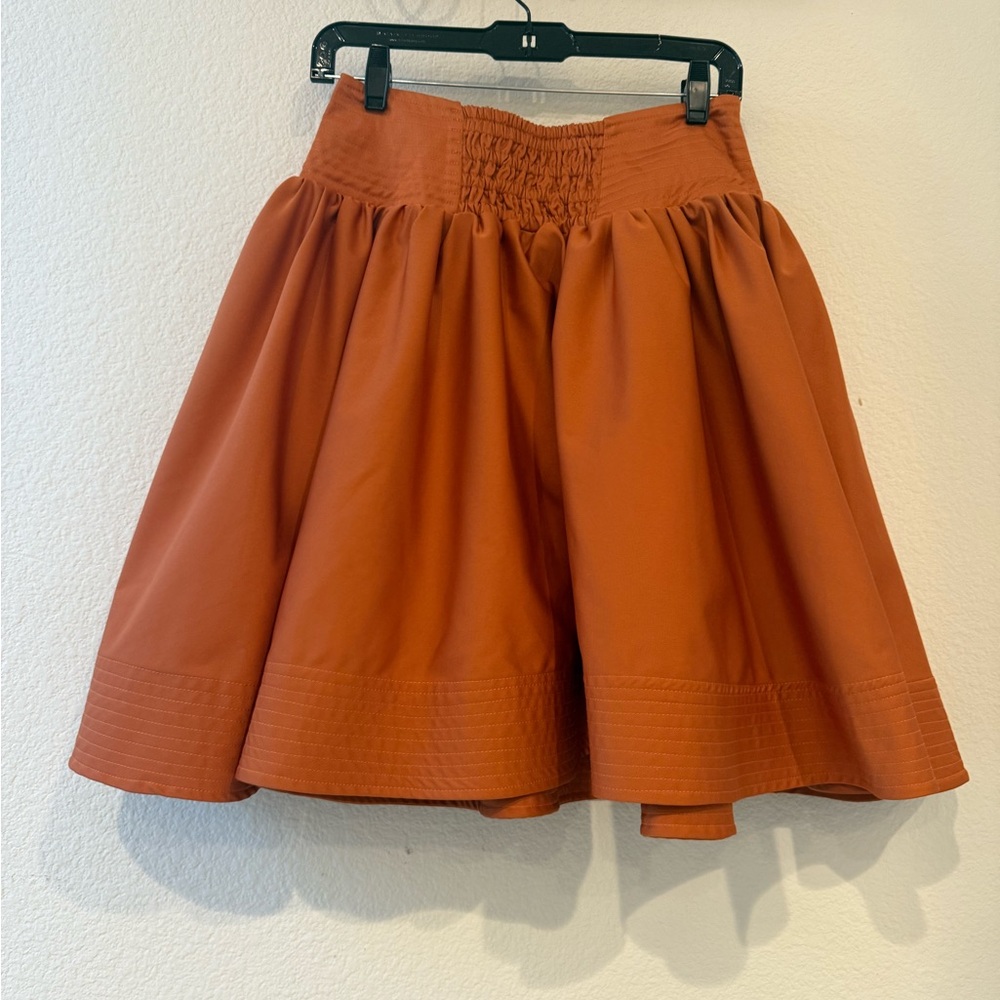 ARTKA VINTAGE Orange Smocked Bubble Mini Skirt for Work